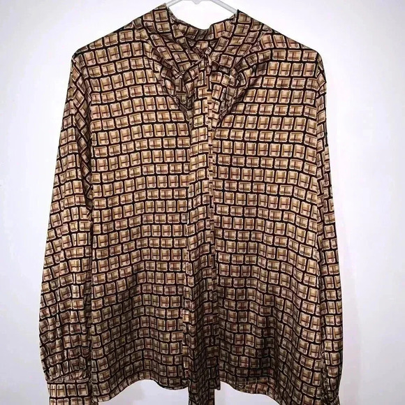 Worthington Women's Long Sleeve Blouse, size XL Split Tie Neck Geometric blouse - Picture 5 of 9